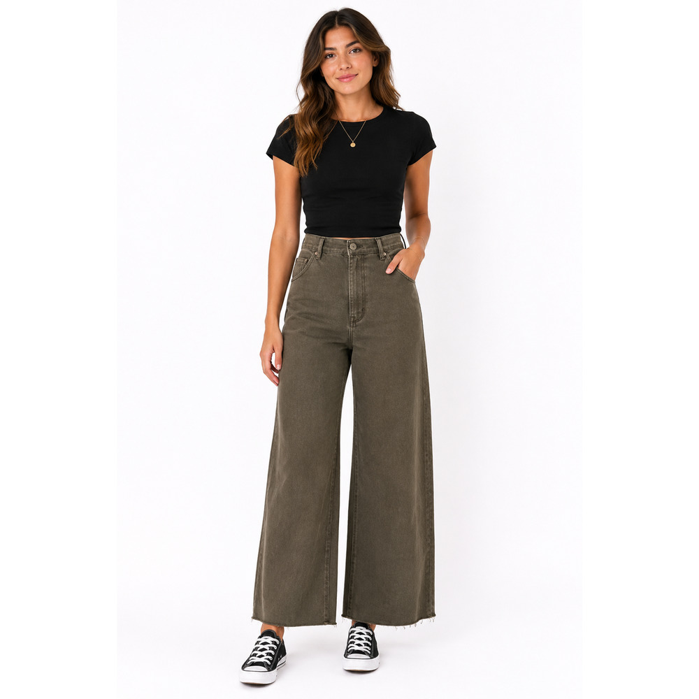 Hudson Gray Womens Wide Leg High Rise Raw Hem Ankle Jeans Stretch Olive sz Small